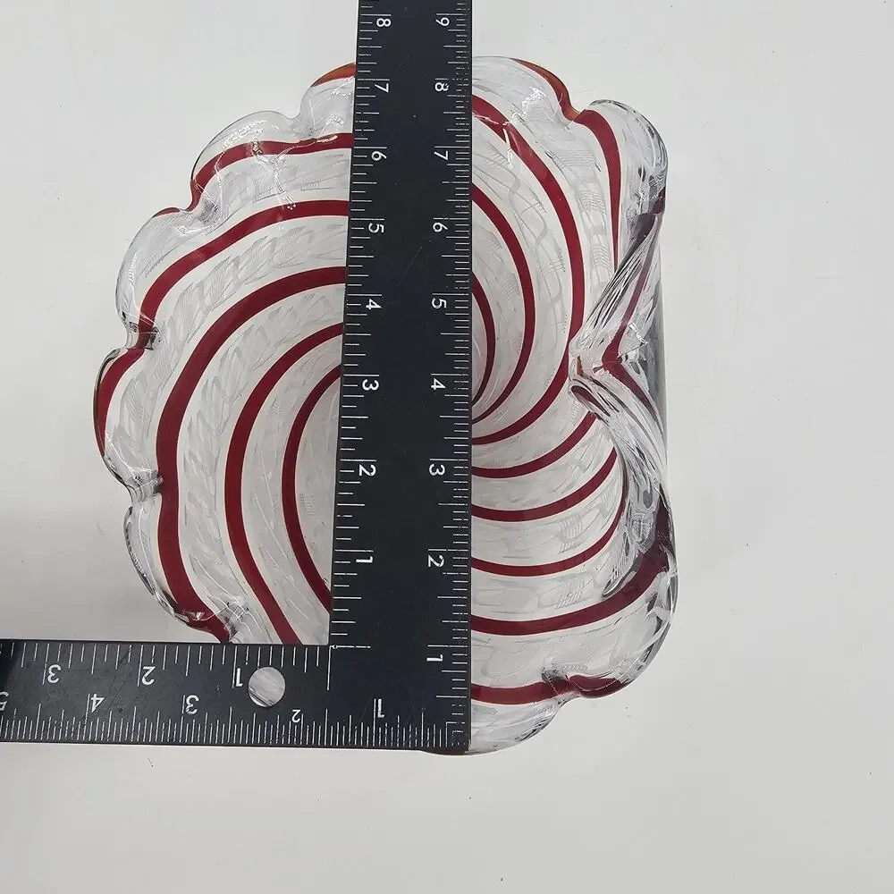 MCM Murano art glass bowl HEAVY Latticino Zanfirico Swirl centerpiece Pink White